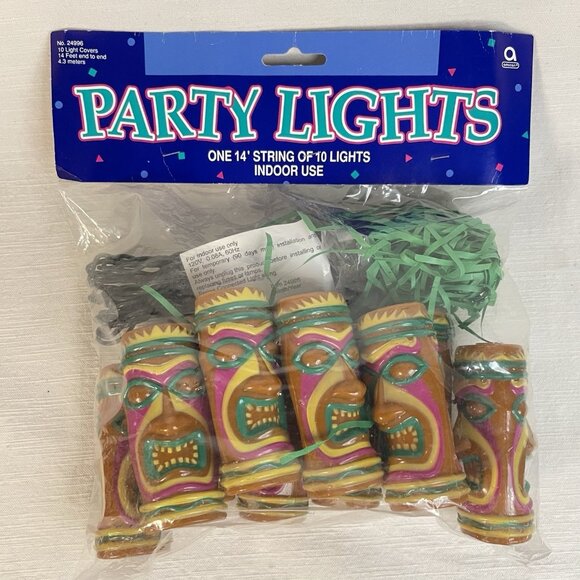 Amscan Tiki Party Lights 10 Blow Mold Style Covers RV Camper Luau Decor 14ft NOS - Picture 1 of 12